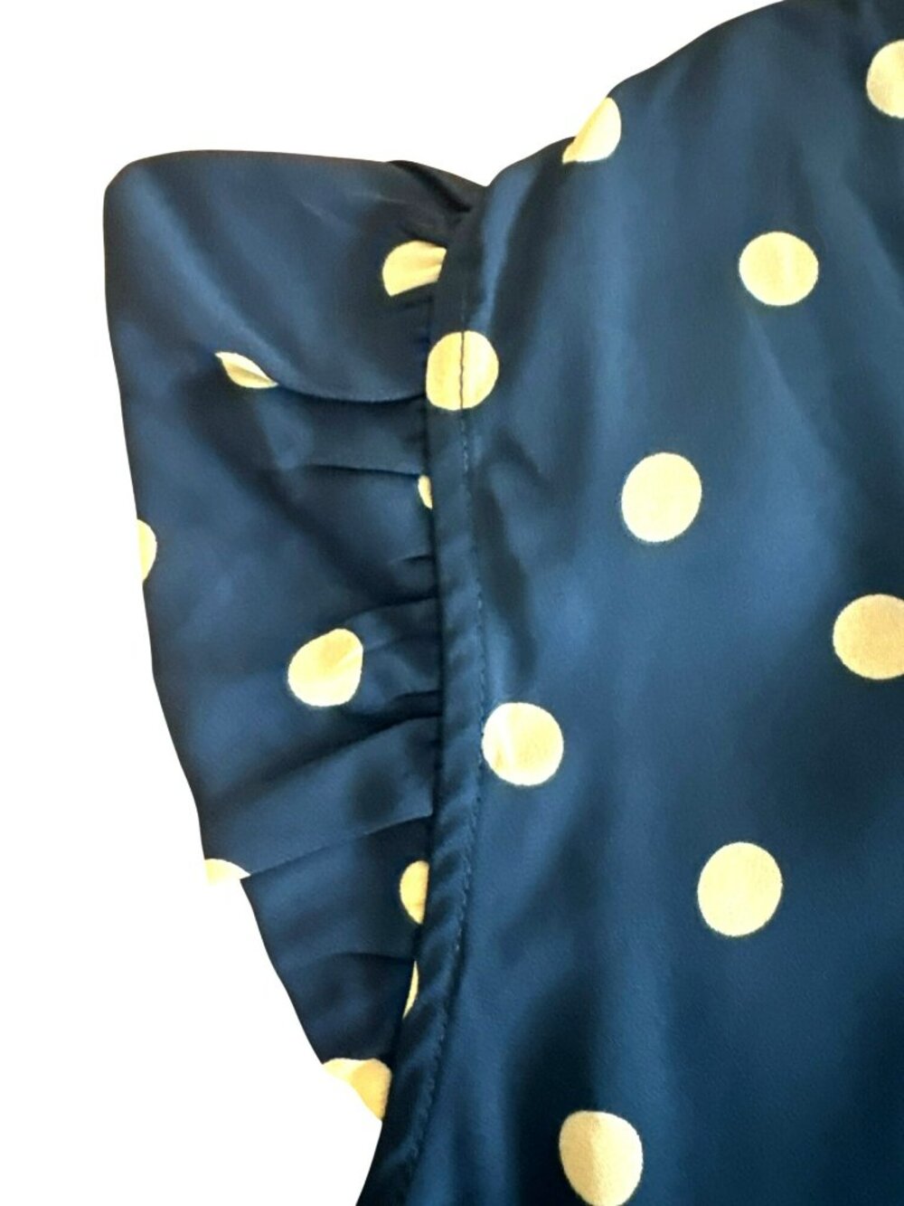 Ann Taylor XL Navy Blue Cream Polka Dot Blouse NWT Ruffle Short Sleeve Office - Picture 5 of 6